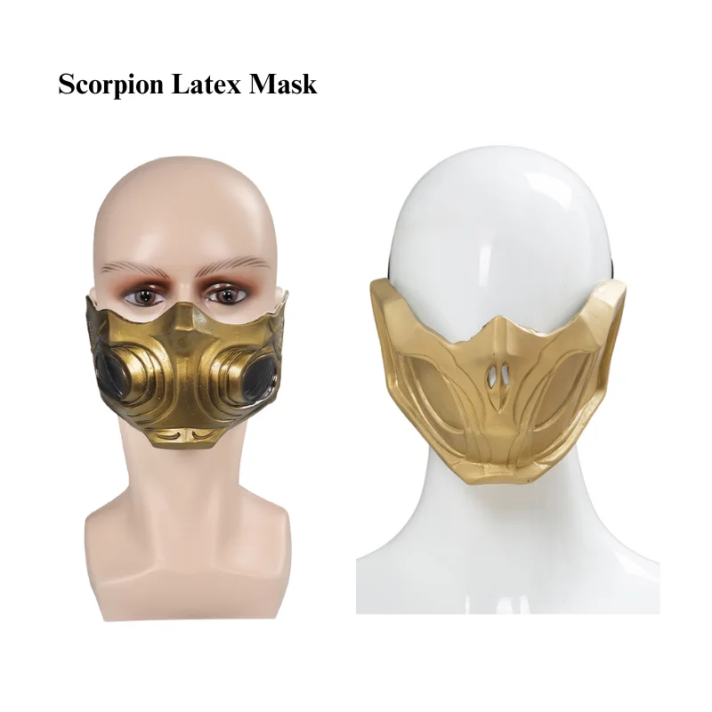 Mortal Kombat 11 Cosplay Scorpion Latex Gloden Mask Helmet Masquerade Halloween Party Costume Props