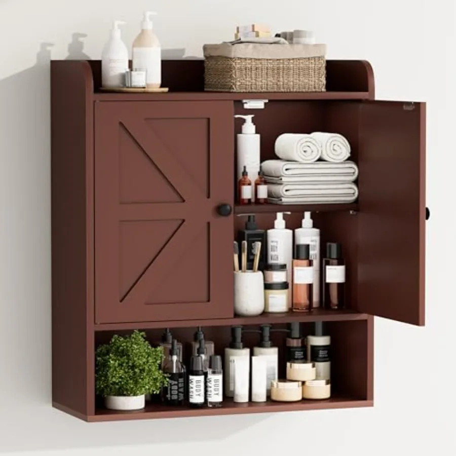 

22" W x 26" H Bathroom Wall Cabinet Farmhouse Medicine Cabinet with Adjustable Shelves and 2 Barn Doors Over The Toilet Storage