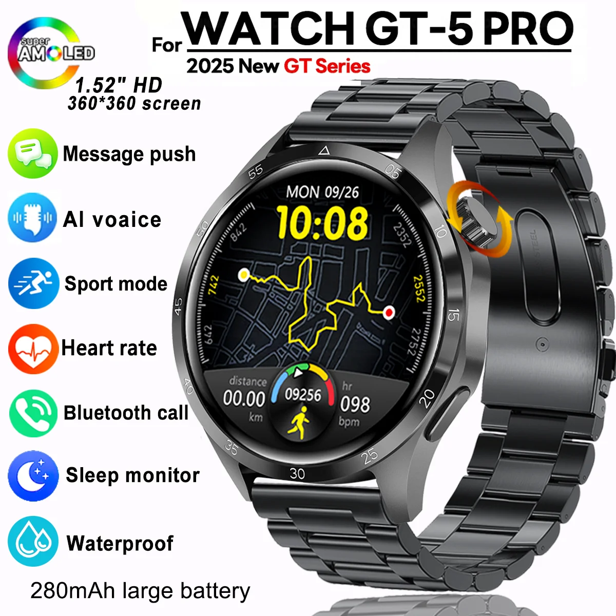 

Military Smart Watch Men AMOLED Display Message Push Heart Rate Outdoor Sport Waterproof BT Call For Android iOS For Xiaomi