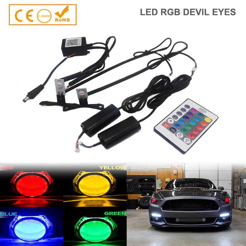 

1Set/2pcs Car LED Devil Eye Demon Evil Eyes 12V RGB For 2.8inch Bi Xenon Projector Automotive Led Headlight APP Bluetooth