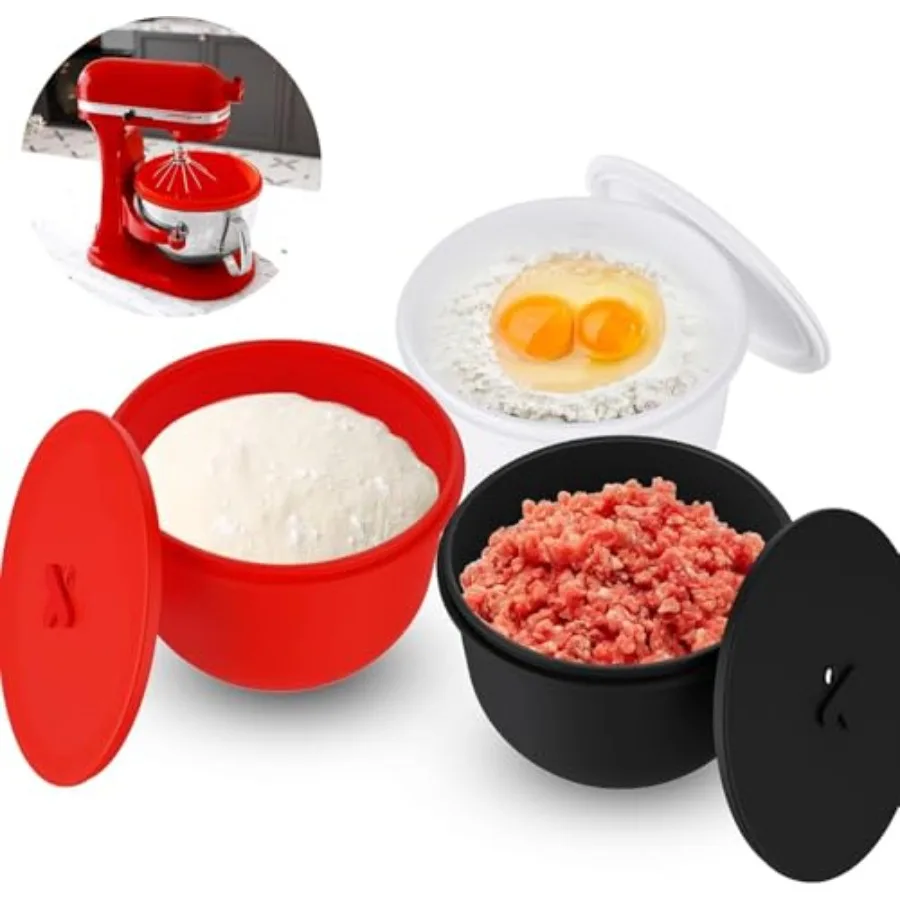 

Набор из 3 складных силиконовых вкладышей для чаш миксера KitchenAid Tilt-Head 5QT с крышками, пригодных для мытья в посудомоечной машине, пищевой класс