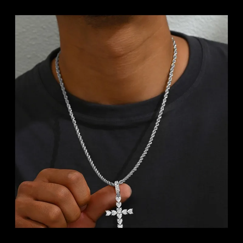 

Инкрустированный бриллиантами циркониевый крест, кулон в стиле хип-хоп, простое женское ожерелье, универсальное