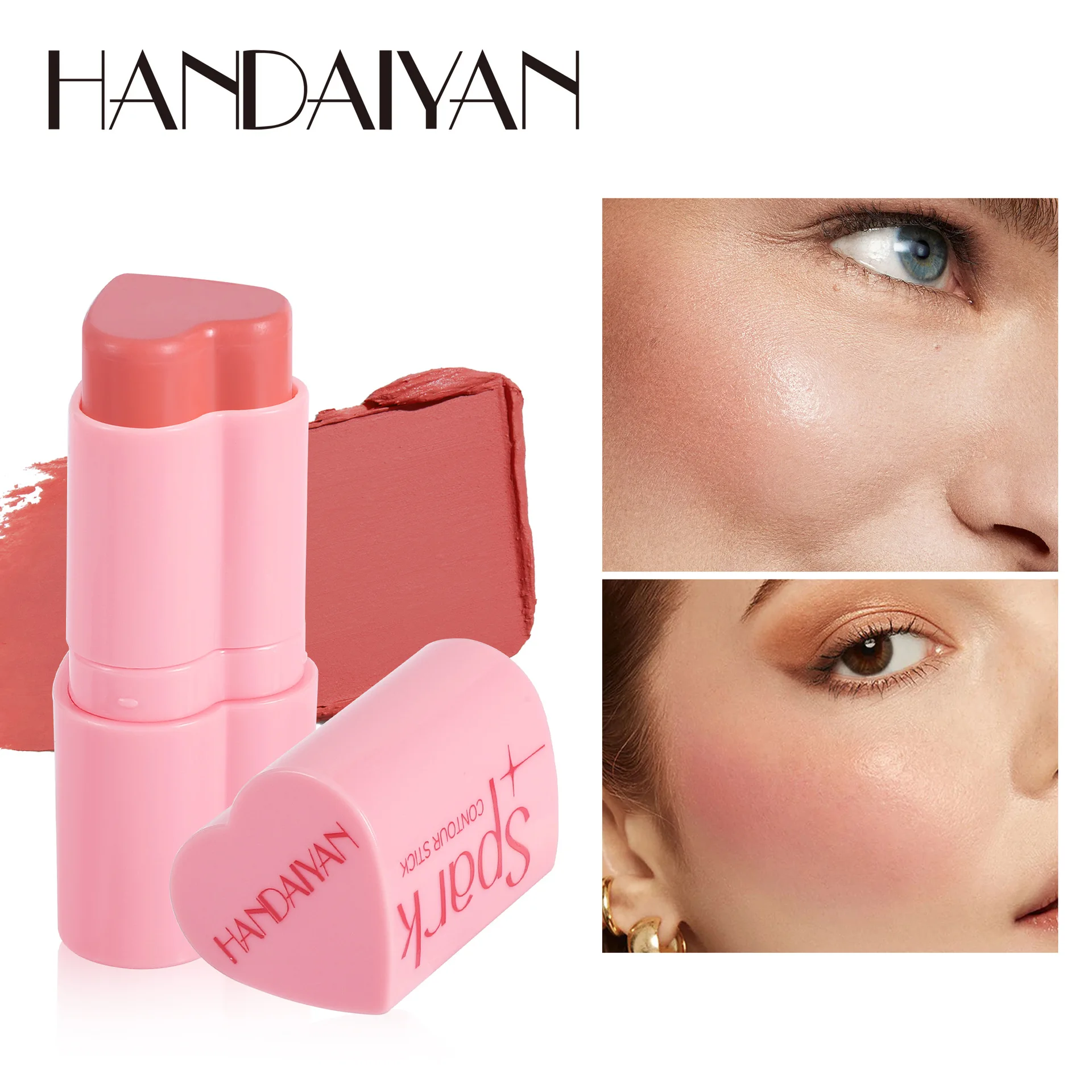 Handaiyan Amor Em Pó Blush Creme, Pérola Fina Glitter Blush, Destaque Vara, Bochechas Macias, Atural Ruddy, Rosto Iluminar, Vermelho