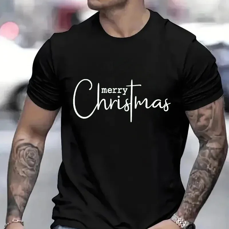 Merry Christmas Male T-Shirt Funny Christmas Cross Christ Shirt Funny Graphic Oversized Tops for Men Casual Short Sleeve Tees