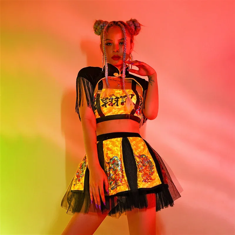 ชุดเต้นแจ๊สผู้ใหญ่ผู้หญิงเซ็กซี่ไนท์คลับโกโกส ดีเจเสื้อผ้าสไตล์จีนนักร้องการแสดงสวมใส่ปาร์ตี้เวทีชุด BL5268