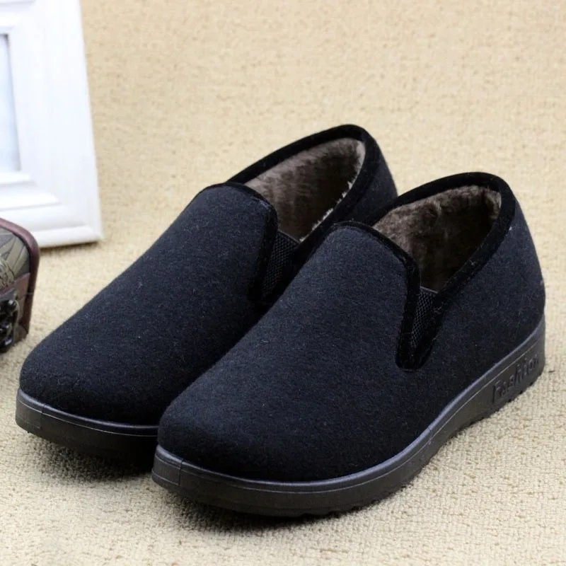 

Зимняя обувь из пекинской ткани на утолщенной флисовой подкладке, мужская рабочая обувь для скалолазания, теплая нескользящая резиновая подошва для пожилого возраста в один шаг