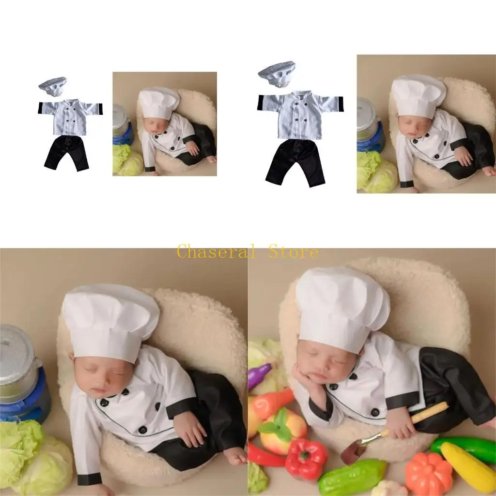 

E7CE костюм повара для новорожденных, шляпа, топы, брюки, одежда для фотосессии, реквизит для фотосессии, одежда для детской 0-2