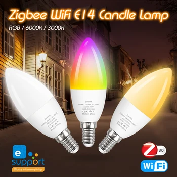 Ewelink หลอดไฟอัจฉริยะควบคุมผ่านแอป E14โคมไฟเทียนไขไฟ LED 100-240V หรี่แสงได้สำหรับห้องนอนบ้านกลุ่มโคมไฟคริสตัล