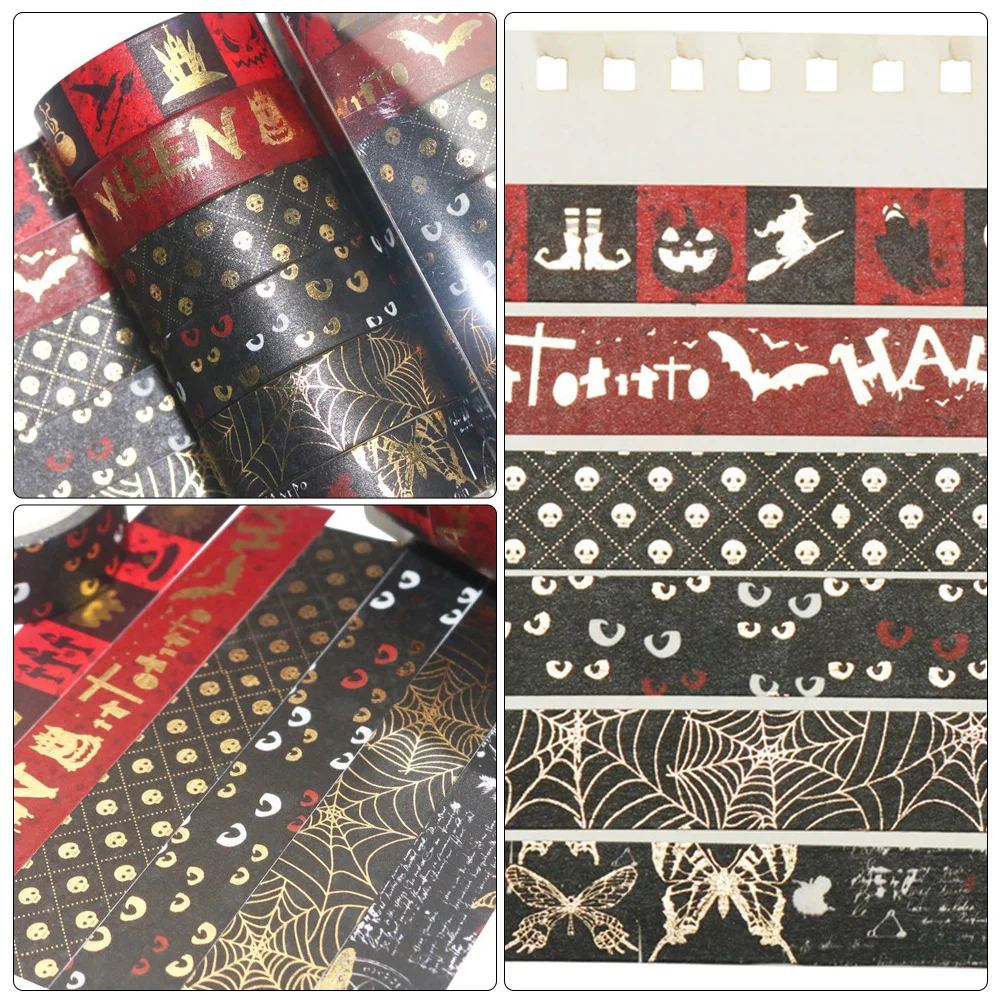 6 Pcs Halloween Foil Stamping Washi Tape DIY Paper Theme Decorate Colorfast Scrapbook Notebook Stickers Diary Japanese Handmade