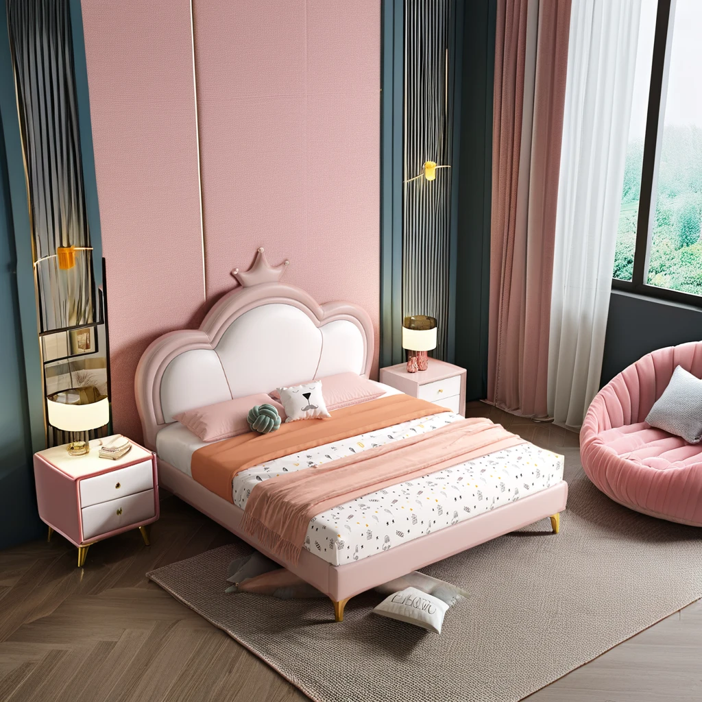 Meisjesslaapkamer Prinsessenbed Kinderkamer Roze 1,5 m Massief houten opbergbed Kleine eenheidsgrootte 1,2 m Eenpersoons kinderbed