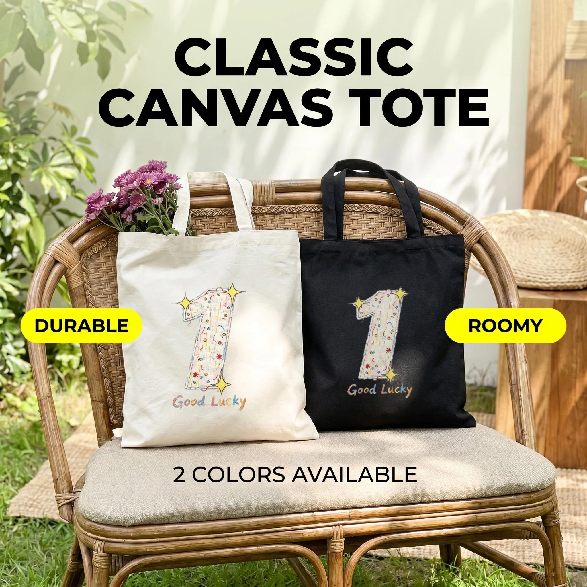 1PC Unisex Confetti Number 1 Star Good Lucky Canvas Tote Bag Colorful Party Print Shoulder Bag For Men Women School Grocery