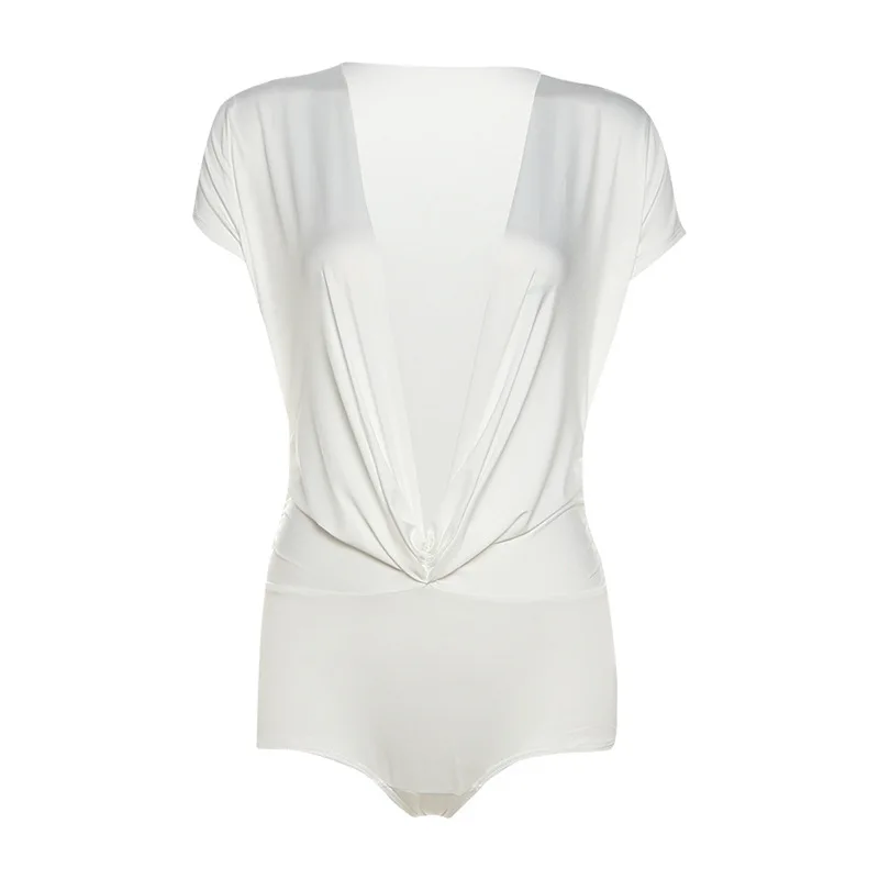 

2025 Spring and Summer New Women's Clothing Solid Color Sexy Deep V-neck Short-sleeved Jumpsuit Women