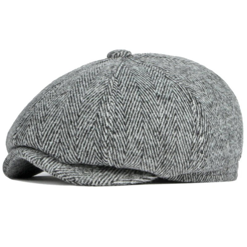 HT3336 Autumn Winter Cap Hat Thick Warm Men Beret Cap Male Vintage Wool Beret Hat Dad Grandfather  Octagonal  Flat Cap