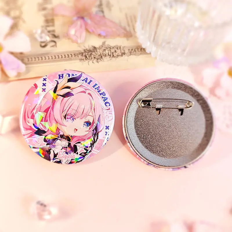 Game Honkai Impact 3 Elysia Cute Q Version Laser Round Bedge Anime Cosplay Badge Brooch Pins Bag DecorGifts