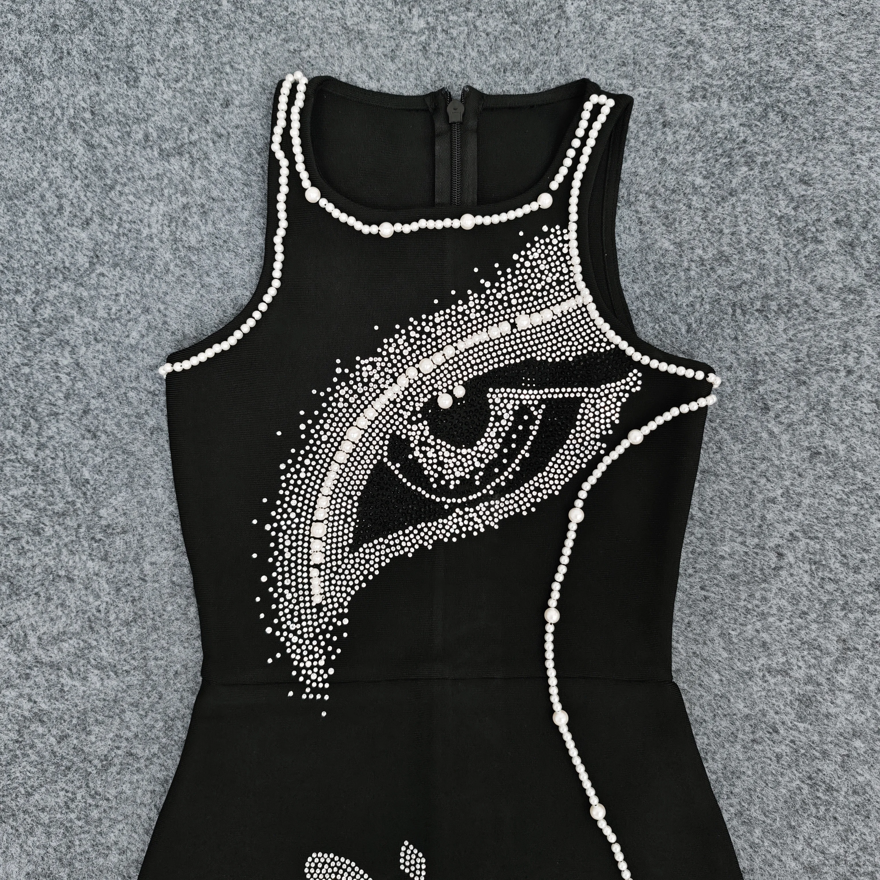 Nuevo estilo de ropa de mujer a la moda elegante con cuentas y incrustaciones de diamantes diseño dividido elegante vestido vendaje estilo celebridad