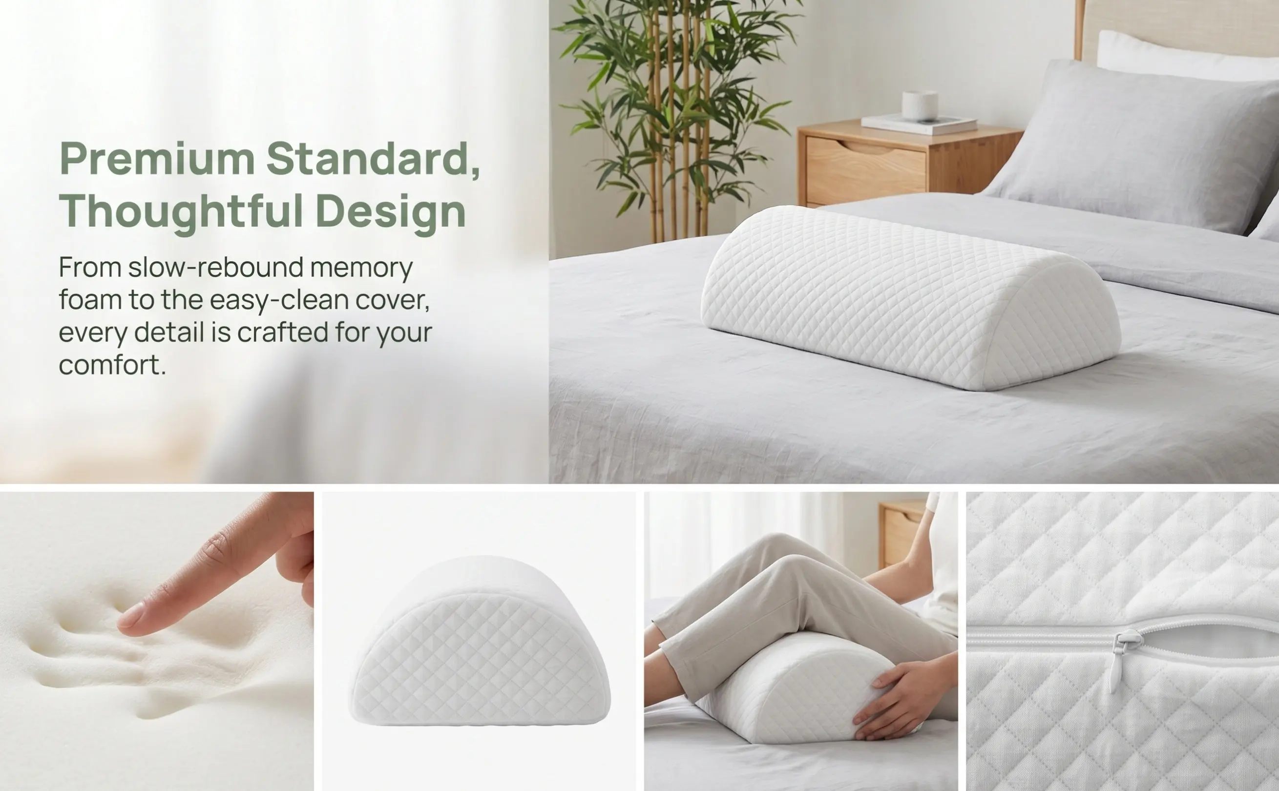 Lumbar Wedge Pillow Half Round Leg Support Cushion Memory Foam Semi Roll for Knees Lower Back Neck Sleeping Recovery Relaxation