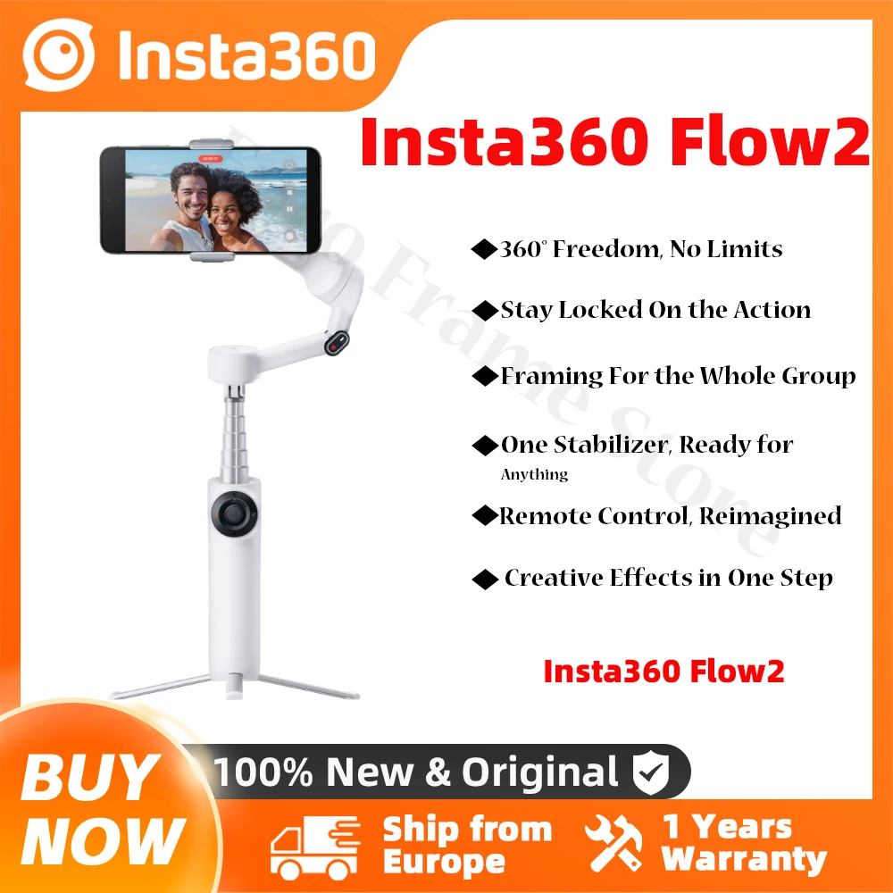 Insta360 Flow 2 Handheld Gimbal Stabilizer AI Filmmaker 360 Infinite Pan Active Zoom Tracking for iPhone Insta 360 Flow 2
