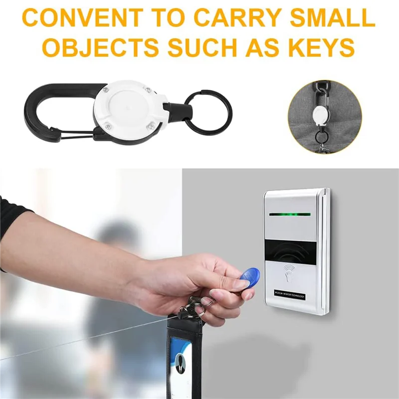 4Pcs Heavy Duty Retractable Keychain Retractable Badge Holder Retractable ID Badge Reel Heavy Duty Reel Clips (White)