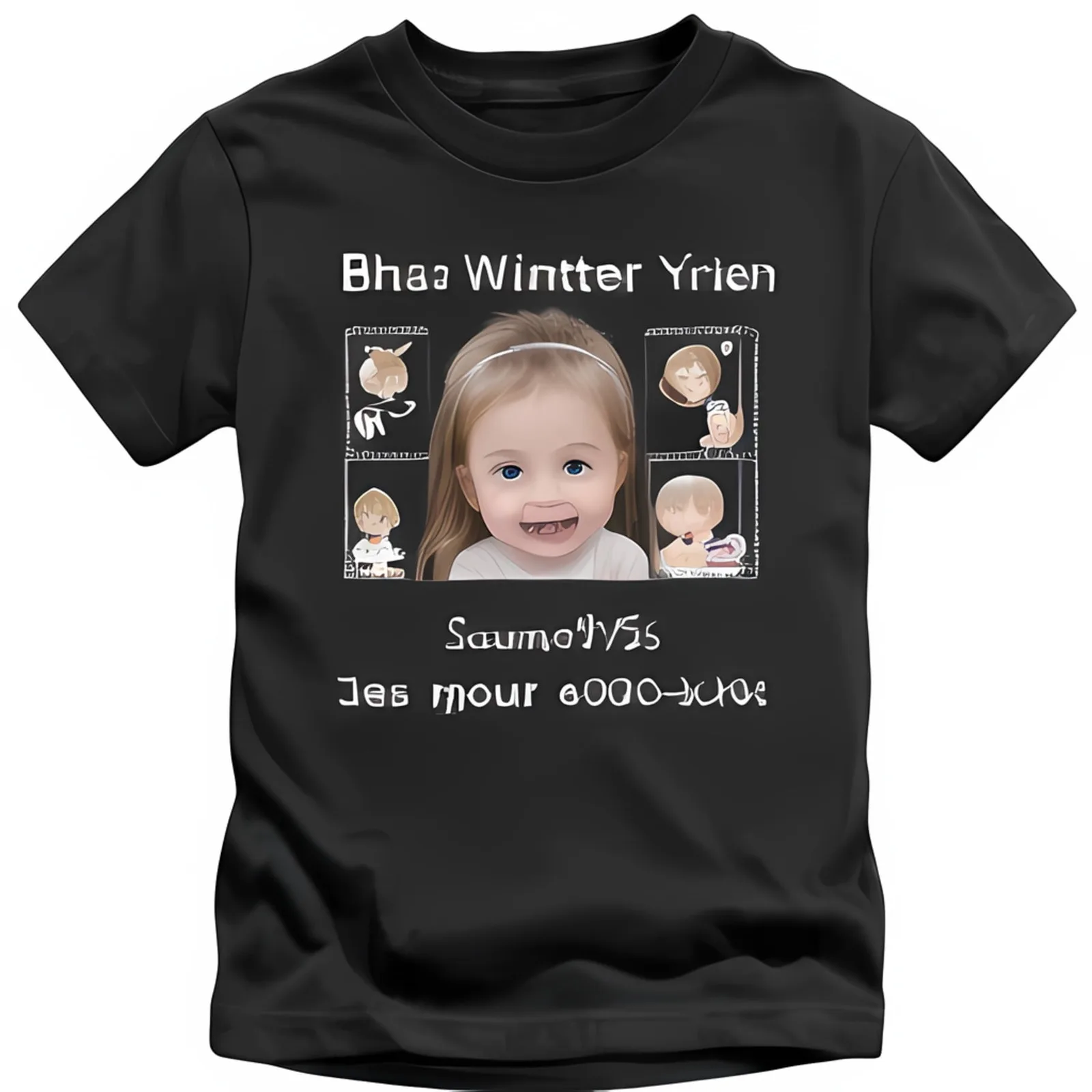 Personalized Family Cartoon T-Shirt with Baby Girl's Name & Photo Booth