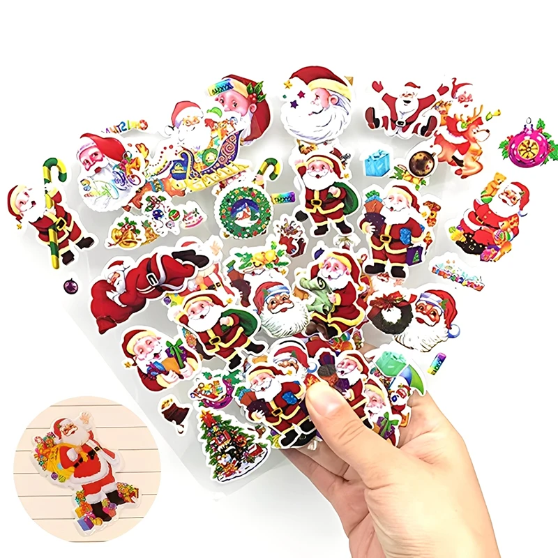 6/12Sheets 3D Stickers Christmas Style Festival Gift for Guests Scrapbooking Cute Cartoon Bubble Stickers Santa Claus TMZ