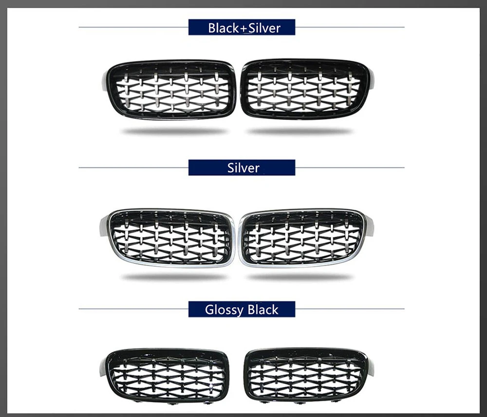 High quality car modified grille pair of diamond kidney barbecue racing grille for BMW F10 F18 F30 F35 G30 G38 X1 X3 X4 X5 X6