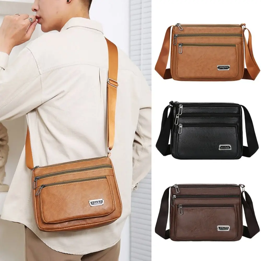 

PU Leather Men's Crossbody Bag Waterproof Phone Bag Shoulder Bag Large Capacity Casual Handbag Business Man Messenger Bag