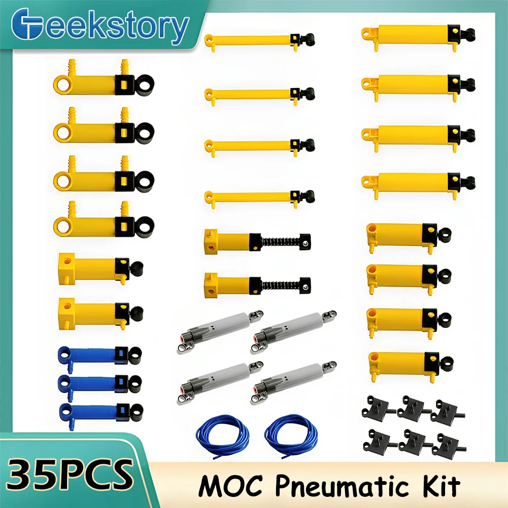 

35pcs MOC Technical Parts Pneumatic Kit Hose Air Pump Tank Push Rod Putter Switch Piston Building Block For 42043 47225 61904