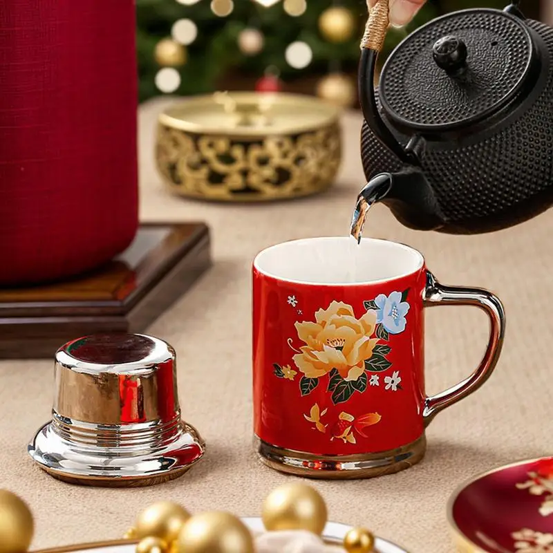 460ml nostálgico criativo cerâmica chinês casamento garrafa de água caneca cerâmica para café tradicional caneca chinesa com tampa