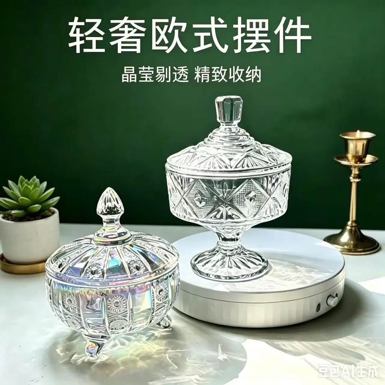 DSA light luxury crystal glass jar tall decorative storage box with lid exquisite jewelry box retro court style storage ornament