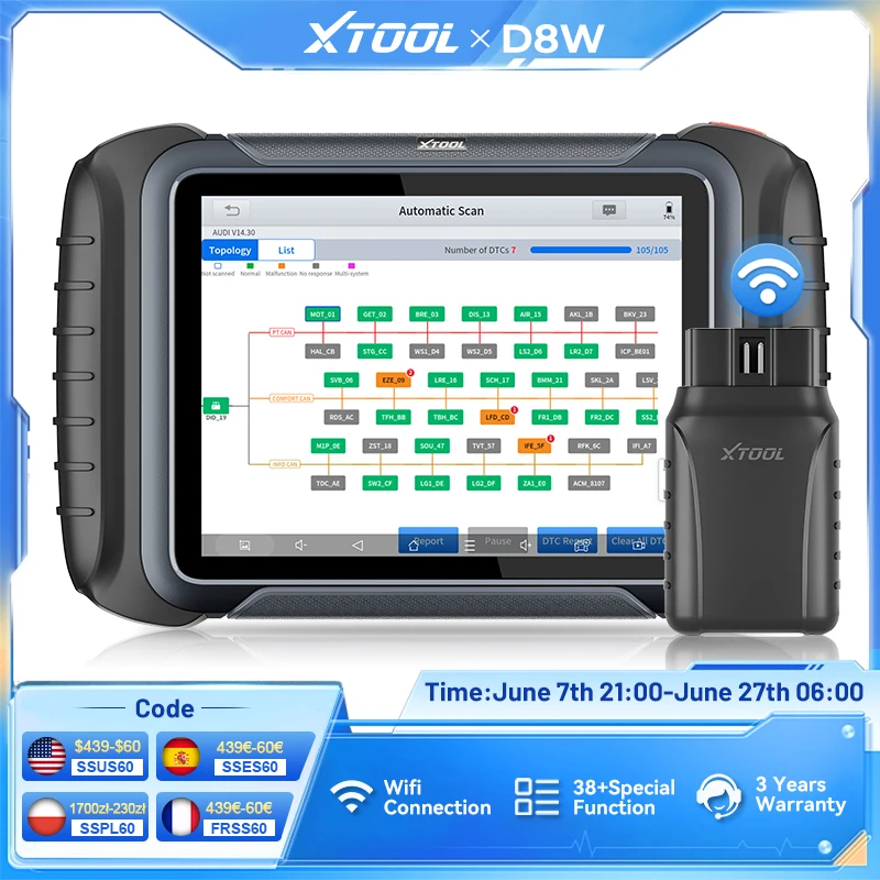 XTOOL D8W BT Diagnostic Tool,ECU Coding,,CANFD&DOIP,VAG Guided Automotive Scanner Topology Mappping,Active Test Automotive tools