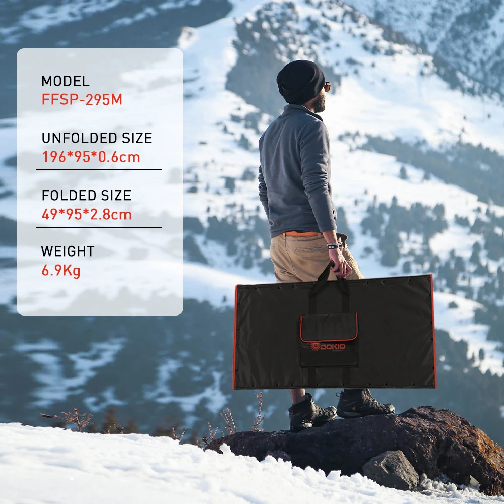 Dokio-フレキシブルソーラーパネル295W 18V,ポータブル,折りたたみ式,キャンプ,ボート,RV,旅行,家庭,車用