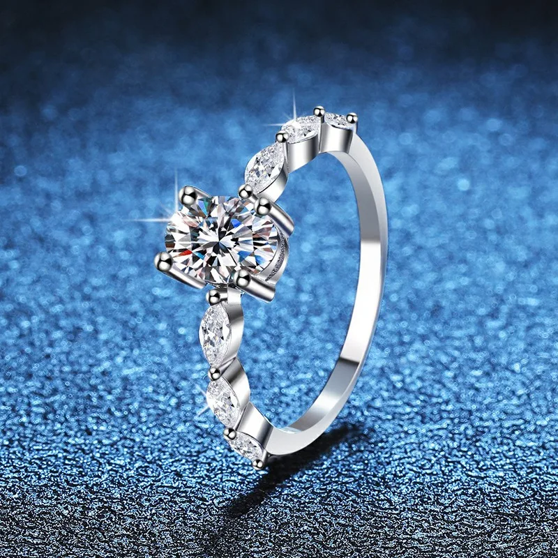 

925 Sterling Sliver Engagement Wedding Promise Ring 1 Carat D Moissanite Finger Rings for Women Jewelry GRA