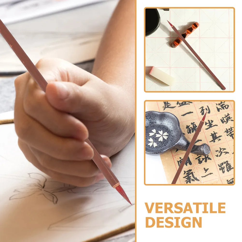 3pcs Small Red Calligraphy Brushes for Chinese Painting, Line Drawing on Silk Paper & Textiles, Traditional Art Tools