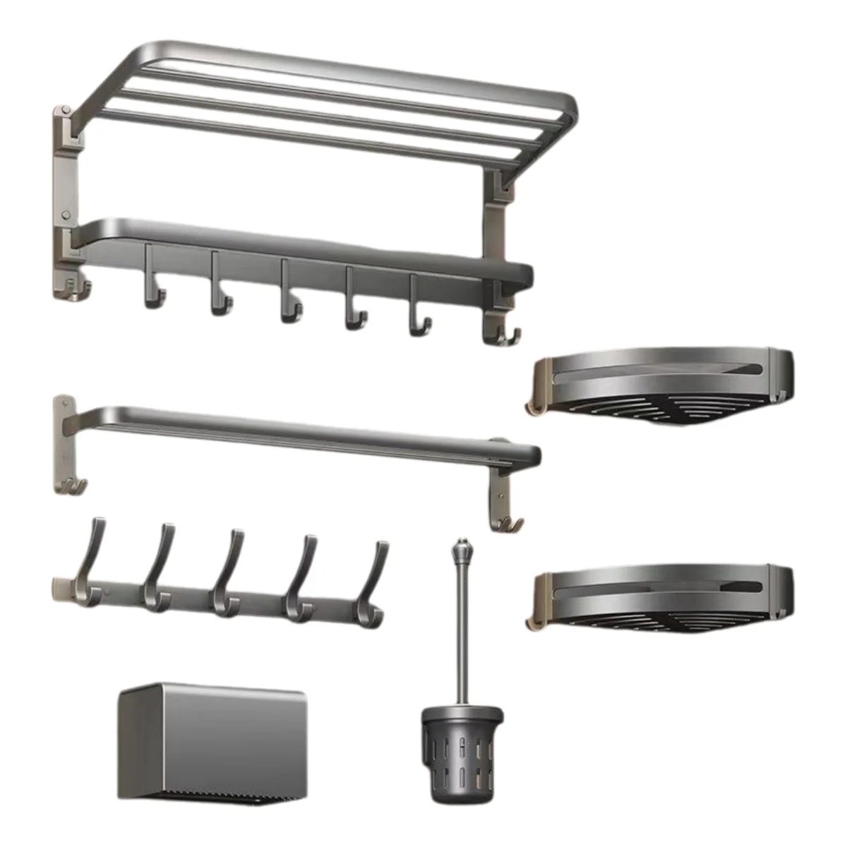 

Bathroom Non Perforated Towel Rack Internet Famous Gun Gray Space Double Folding High-end Bathroom Towel Rack Set