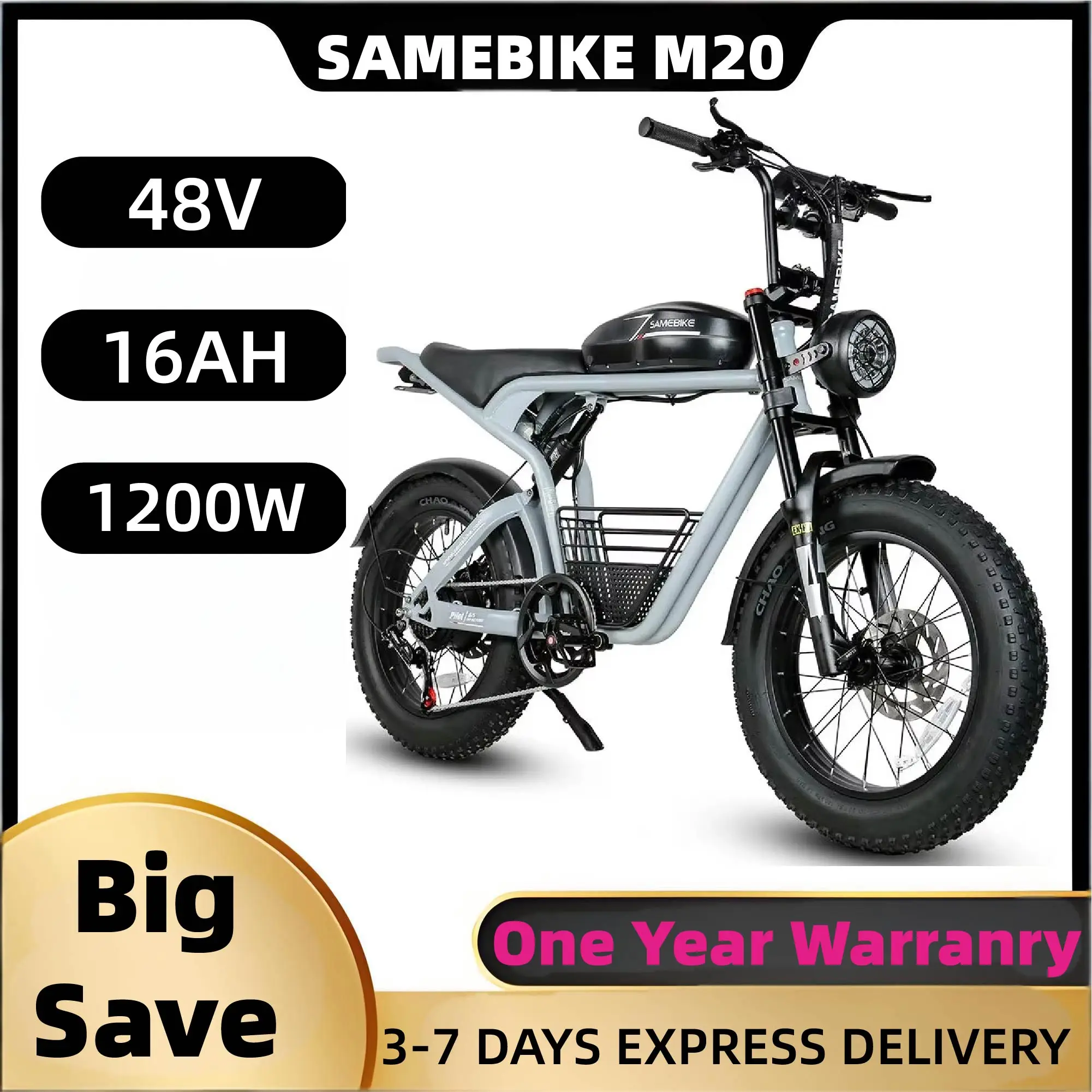 

SAMEBIKE M20 Electric Bike 1200W 48V 16AH 20*4.0inch Fat Tire Ebike Mountain Snow Electric Bicycle Off-road Electric Motorcycles