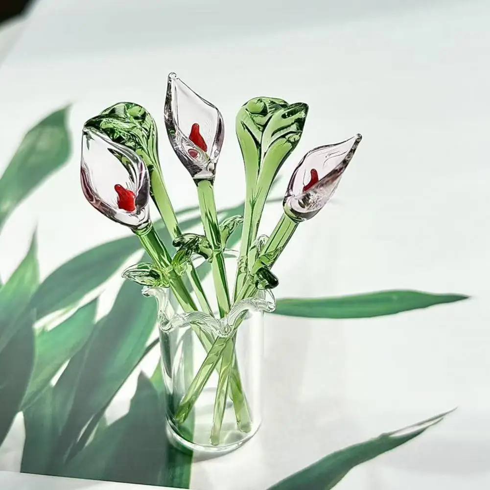 Glass Flower Supplies Mini Glass Flowers Handcrafted Glass Calla Lily Figurine Hand-blown Mini Flower Decoration for Home - Detail 1