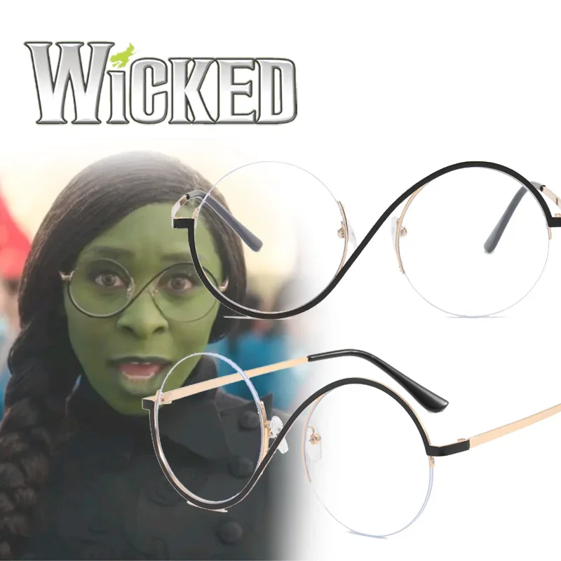 

Movie Wicked Elphaba Cosplay Adult Unisex Glasses Alloy Black Gold Frame Eyewear Witch Halloween Carnival Props