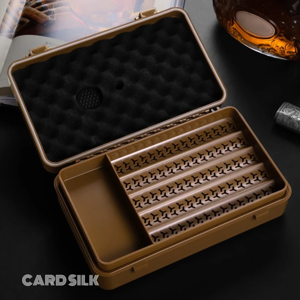 Humidor de puros, caja de puros de cuero con higrómetro externo, estuche de regalo premium, capacidad para 10 puros, almacenamiento elegante para hombres