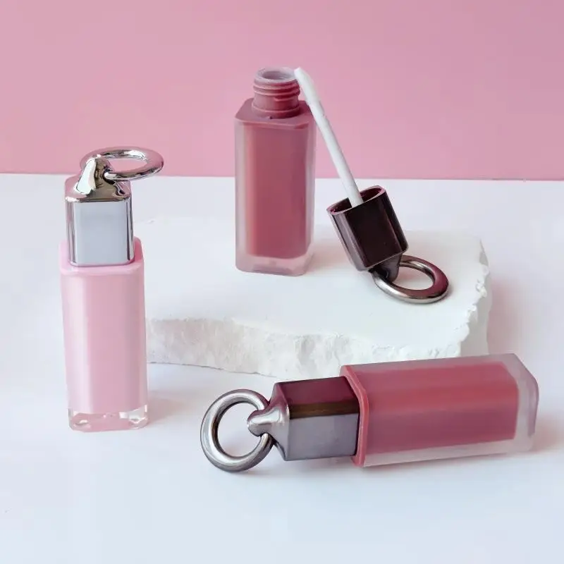 4 ml leere Lipgloss-Röhre mit großem Pinsel, Schlüsselanhänger, quadratisch, transparent, Kosmetikbehälter, Lippenglasur-Röhre, Make-up-Flasche, Probenfläschchen