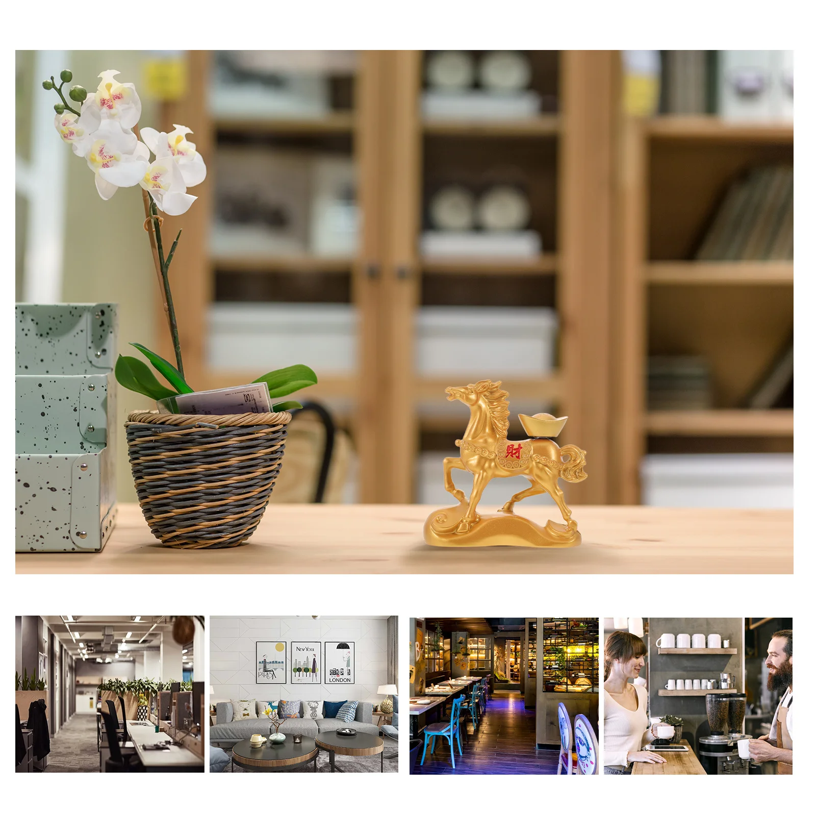 

Blessing Horse Statue Golden Ingot Feng Shui Decor Wealth Prosperity Tabletop Ornaments Home Office Horse Ornaments