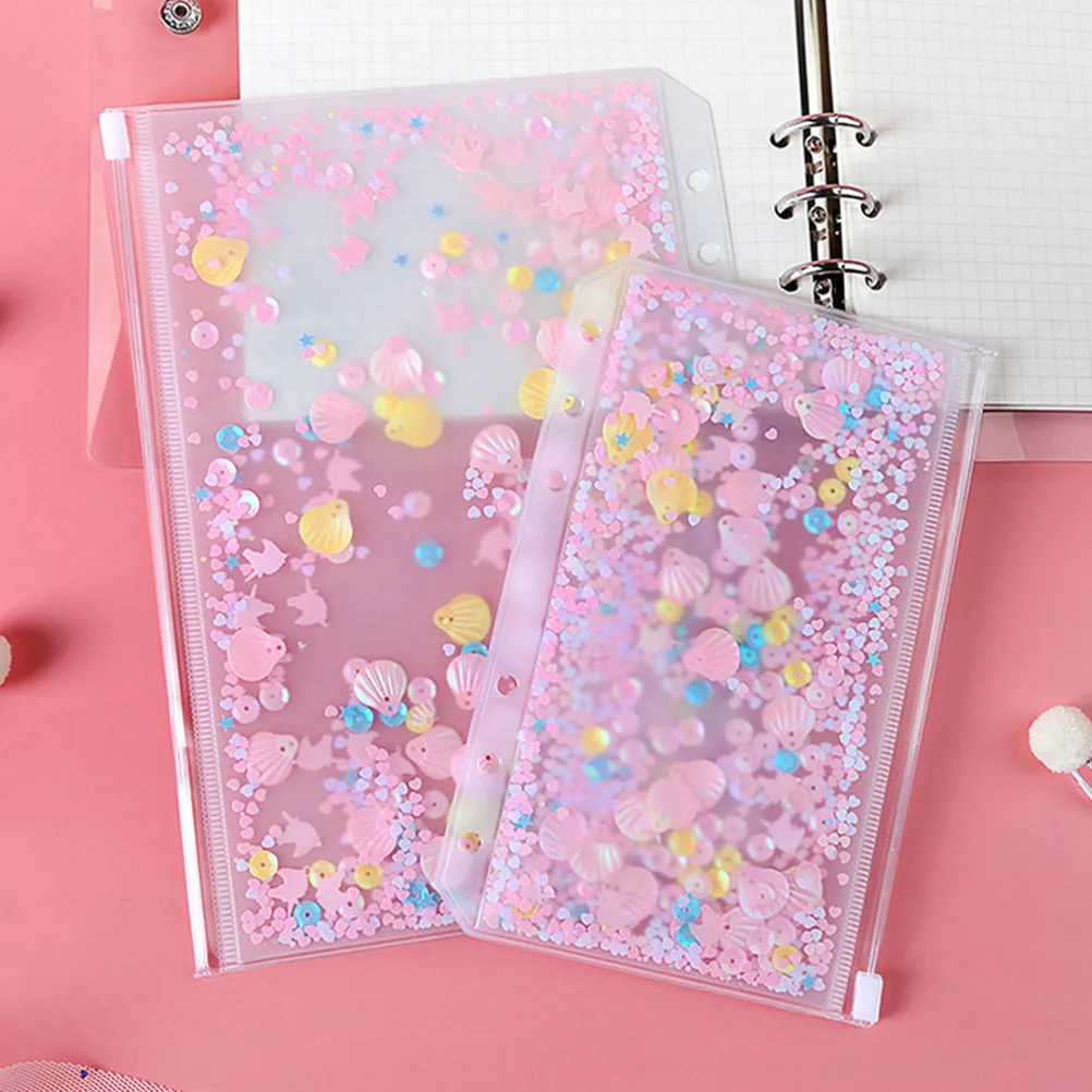 

1 Set A6 Binder Pockets Pink 6 Holes Zipper Bags PVC Organizer Loose Leaf Storage Bag for Notebook Inserts Handbook Office