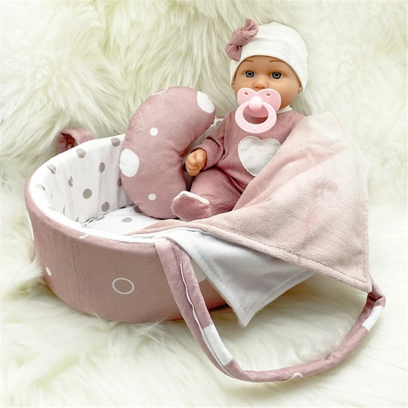 12in Rebirth Doll Removable Costume Simulation Baby Rebirth Doll with Nipple/Blanket/Bassinet/Pillow for Accompany