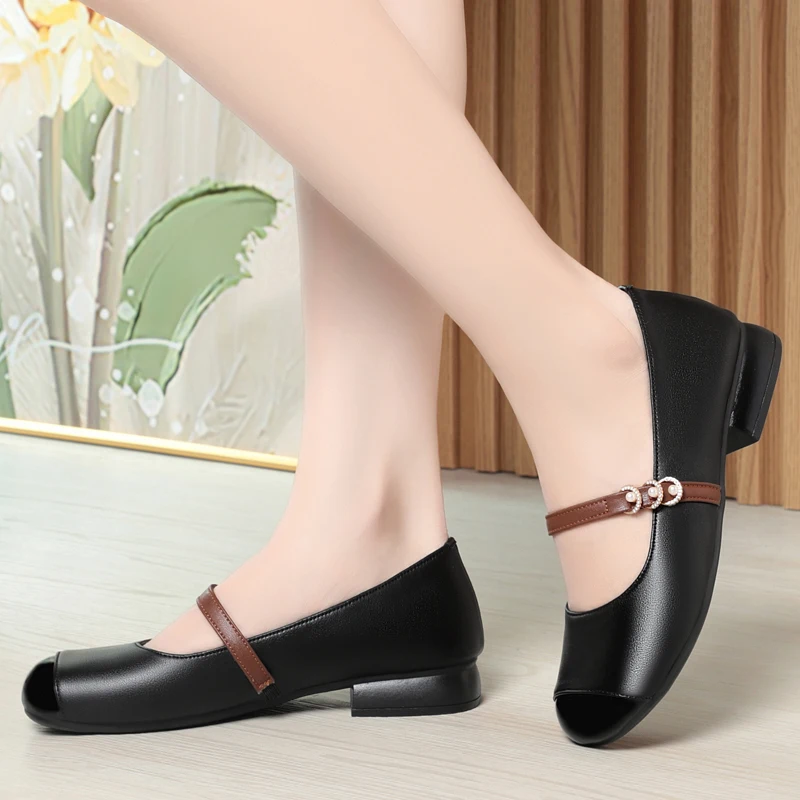 AIYUQI Mary Jane Shoes Women's Autumn 2025 New Genuine Leather Women's Work Shoes Large Size Square Toe Sampers Women's Shoes