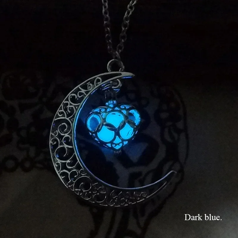 Collares con colgante que brillan en la oscuridad para mujer, cadena chapada en plata, collares largos de Luna nocturna, collar de joyería para mujer