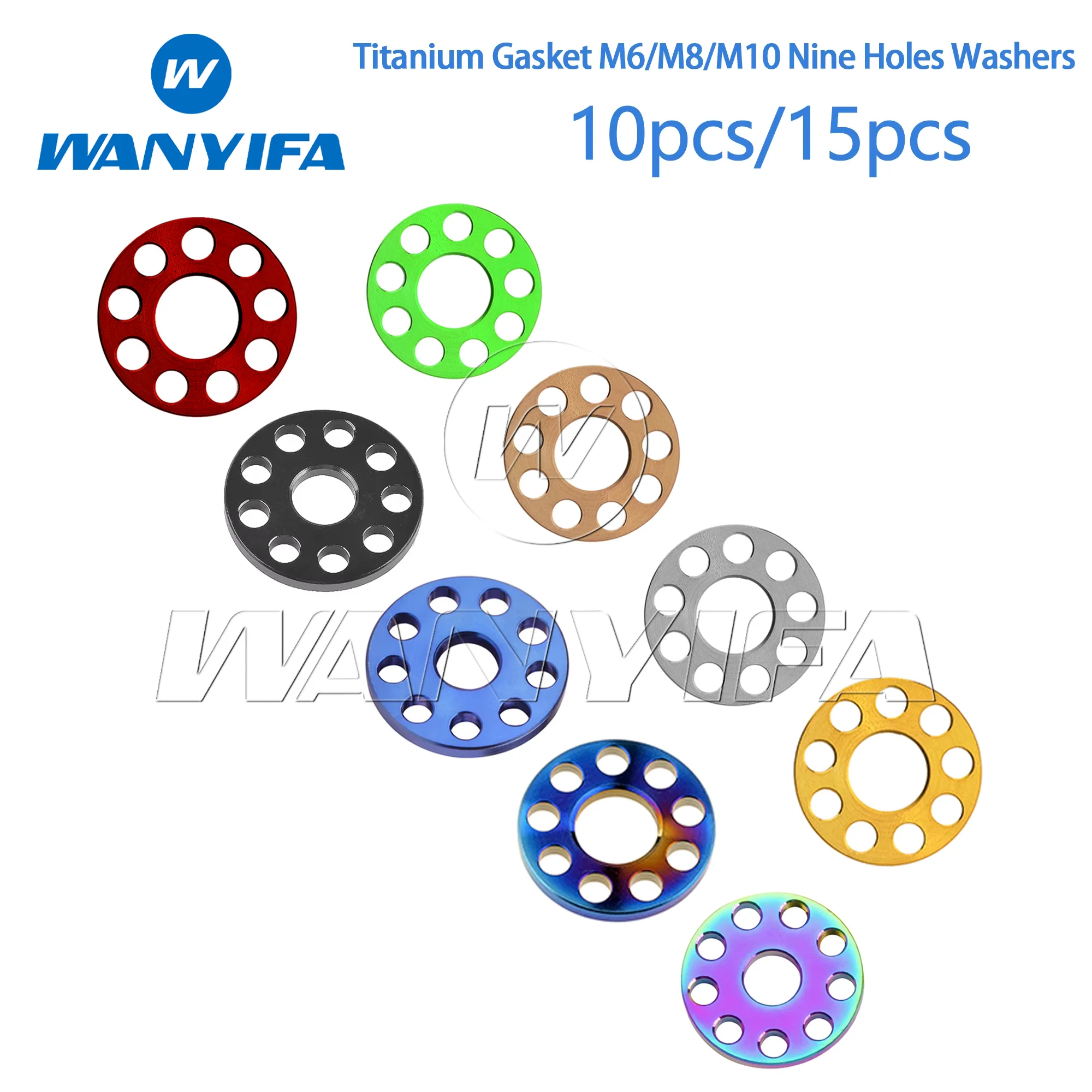 Wanyifa  Titanium Gasket M6/M8/M10 Nine Holes Washers Drilled Spacer Gaskets for Motorcycle Part Fix Accessory 10/15pcs