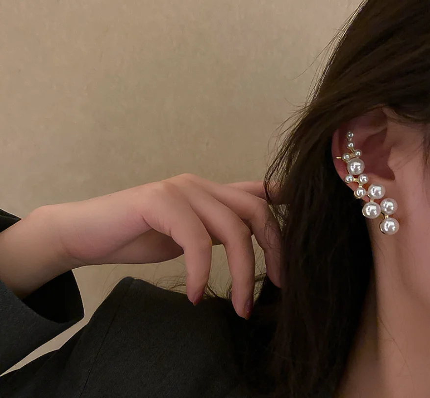 Pearl tassel asymmetric ear bone clip S925 silver needle Zircon Earrings for women Fashion Jewelry