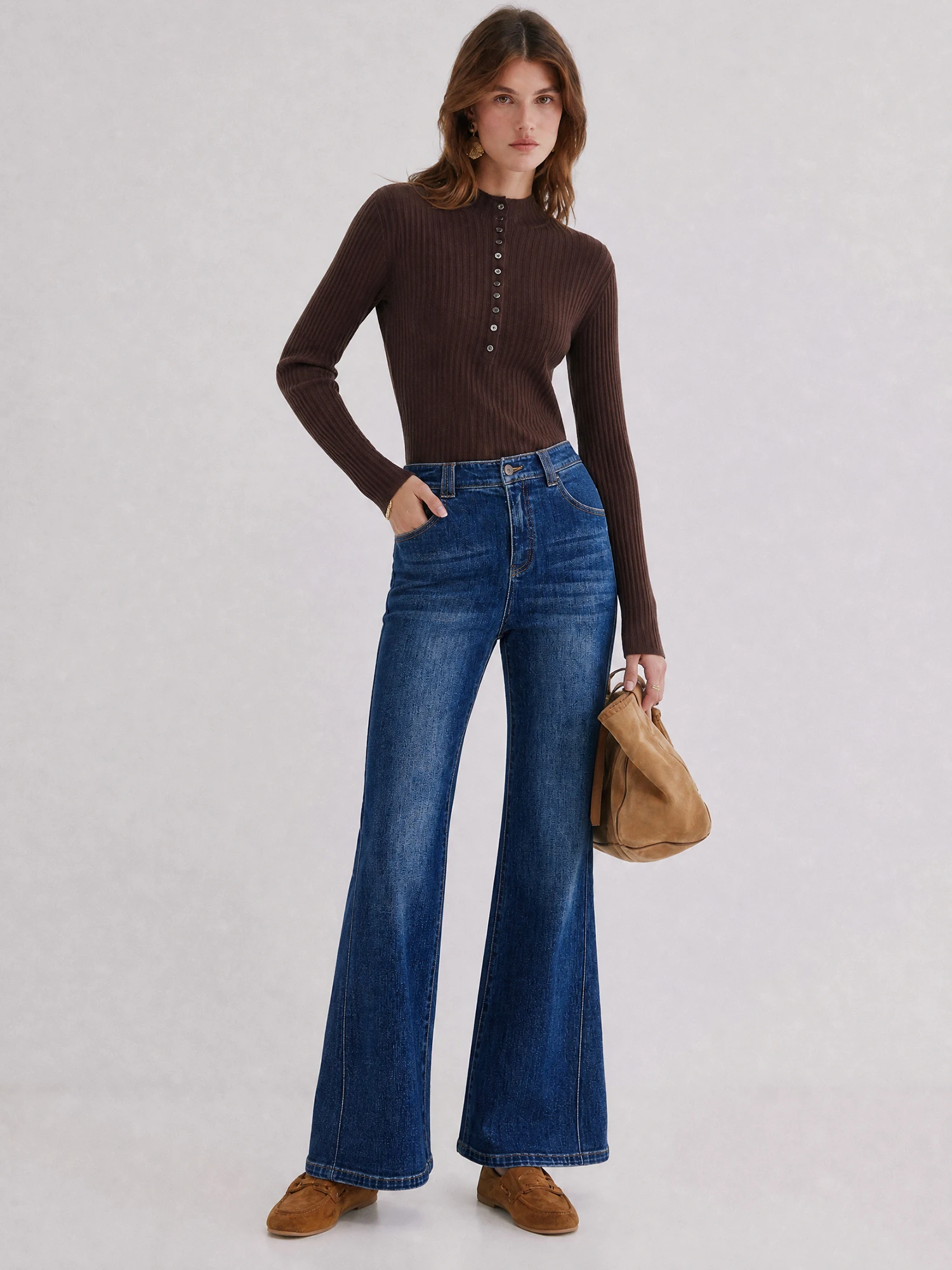 Classic High Waist Slim Fit Cotton Denim Jeans Comfortable Elastic Plaid Design Ladies Long Pants Spring Autumn Winter Seasonal