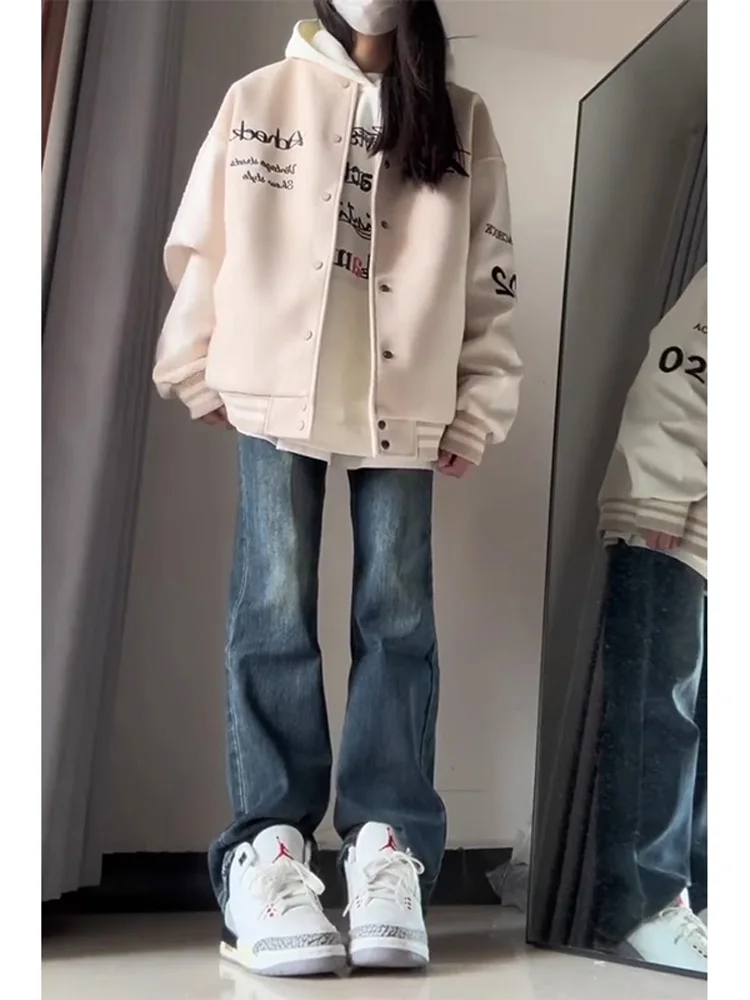 

Deep Blue American Sle Men's Jeans Straight Leg Bell Bot Winter Slim Fit Youth Trendy Wear Resistant Long Pants