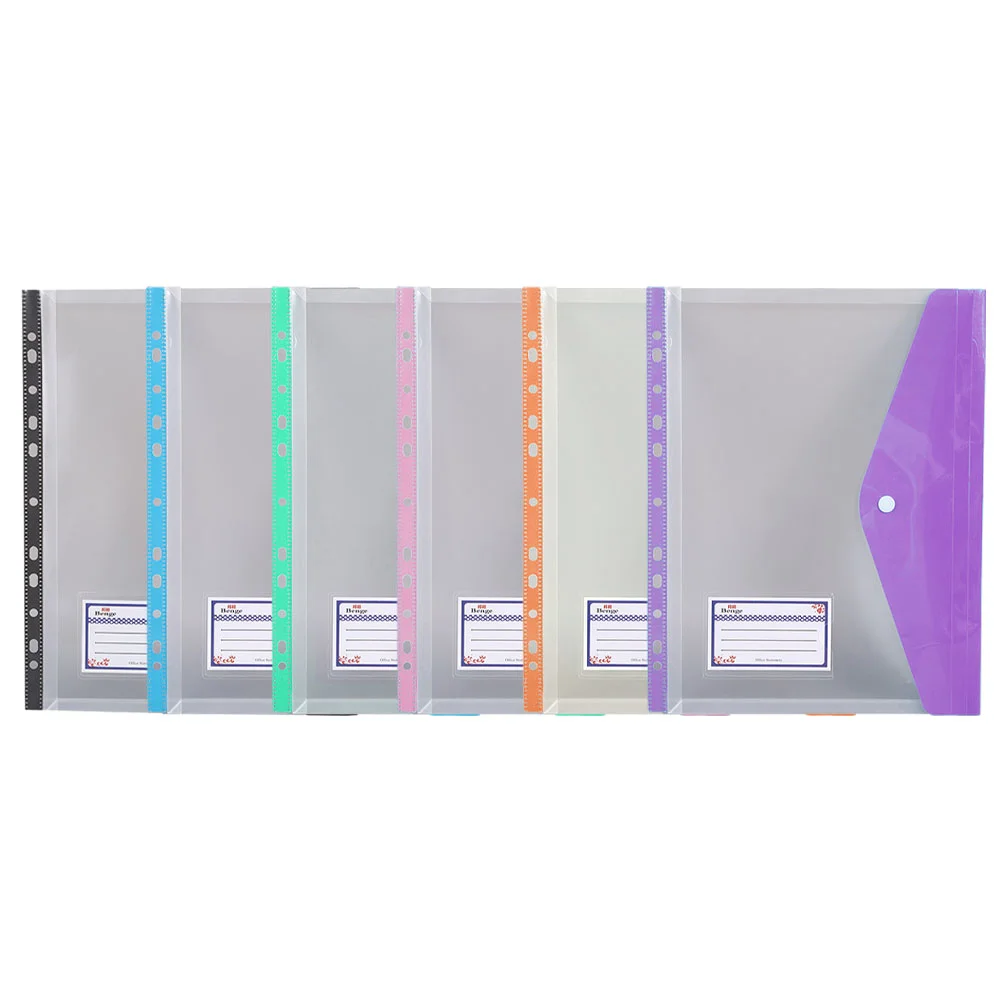 

6 Pcs One Each for Blue Snap Button Binder Pouches Transparent Documents Bags Pockets File Folders Clips Storage Organizers