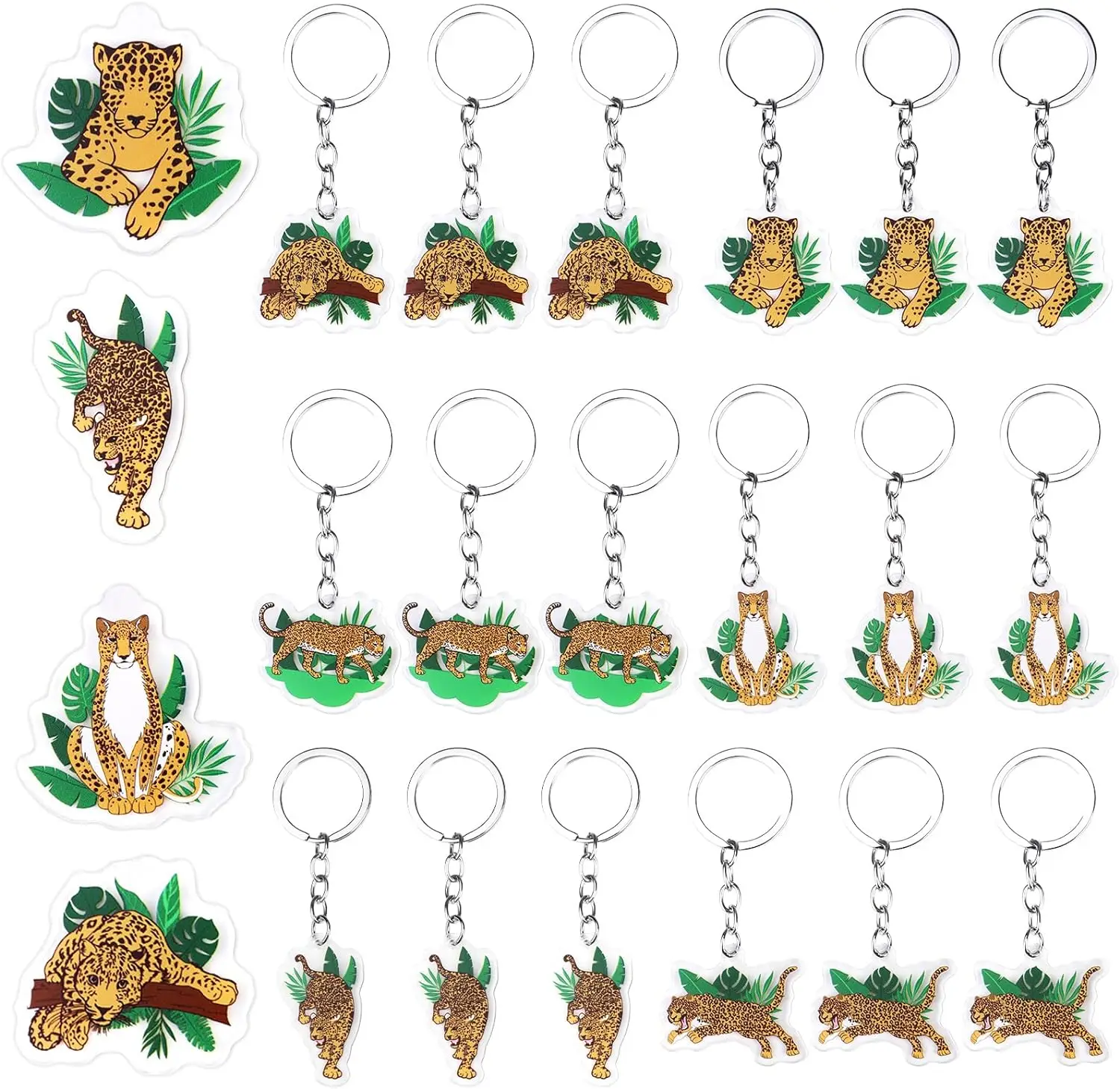 

18Pcs Cheetah Keychain Party Favor Birthday Decor Safari Jungle Animals Leopard Cheetah Baby Shower Party Supplies Prizes Gifts